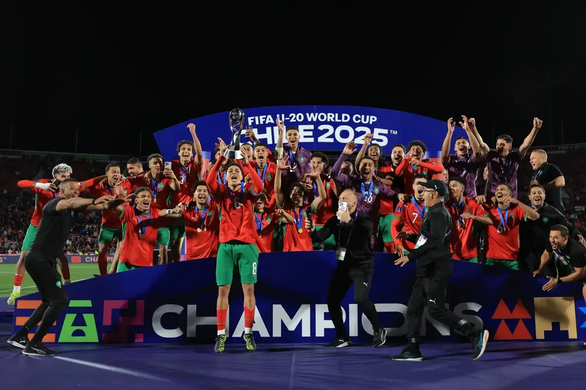 Morocco's U-20 team celebrates the title. Getty Images